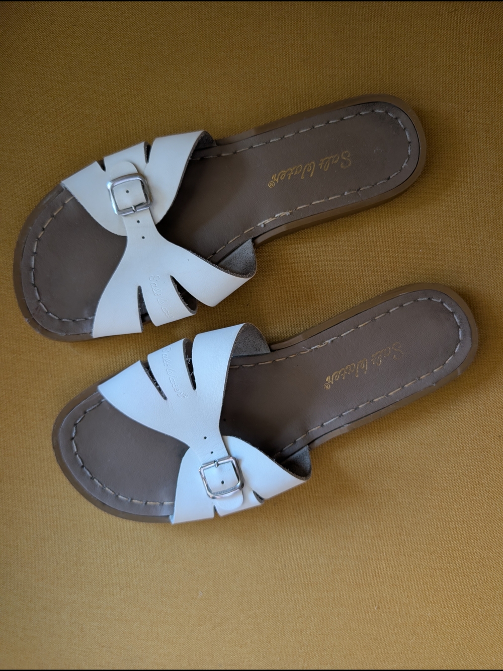 Salt Water Sandals by Hoy White Slide Sandals with Buckle